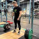 Gabriel Sincraian wearing Super Weightlifting Second Pull Tights during clean — premium weightlifting gear made in Romania.