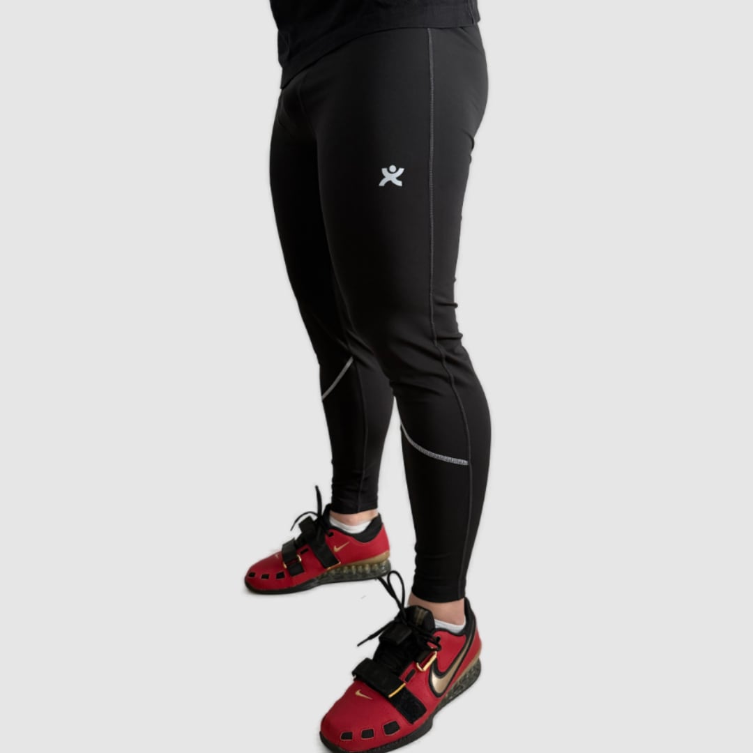 Second Pull Tights black weightlifting tights side view with logo Super Weightlifting
